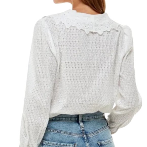 WAYF Octavia Embroidery Cotton Blouse In Ivory NWT Size Small - Picture 2 of 3